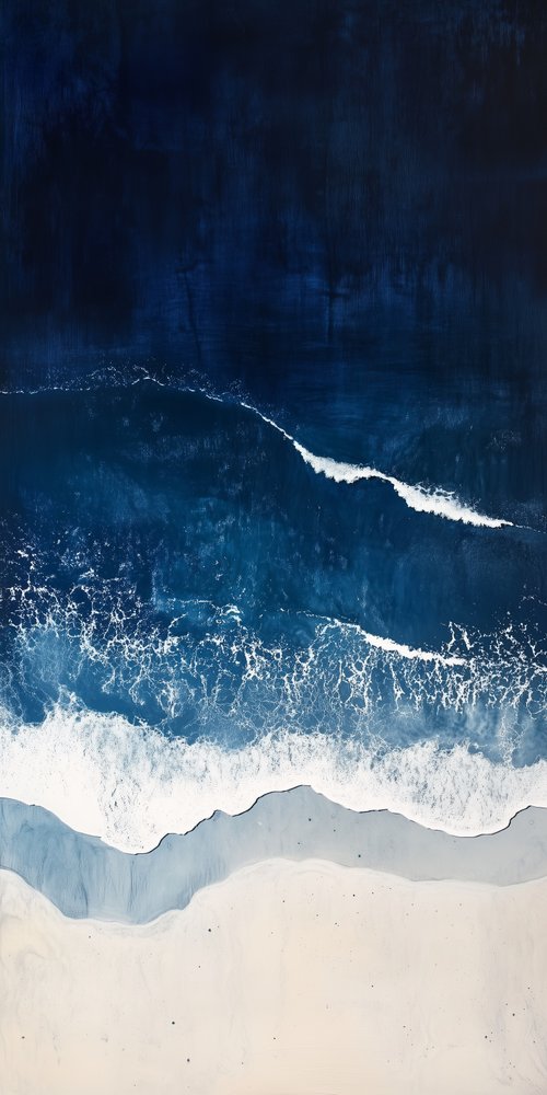 A painting of a beach with waves crashing wallpaper