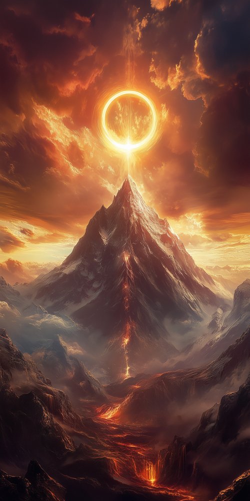 Mountain with fiery ring sky wallpaper