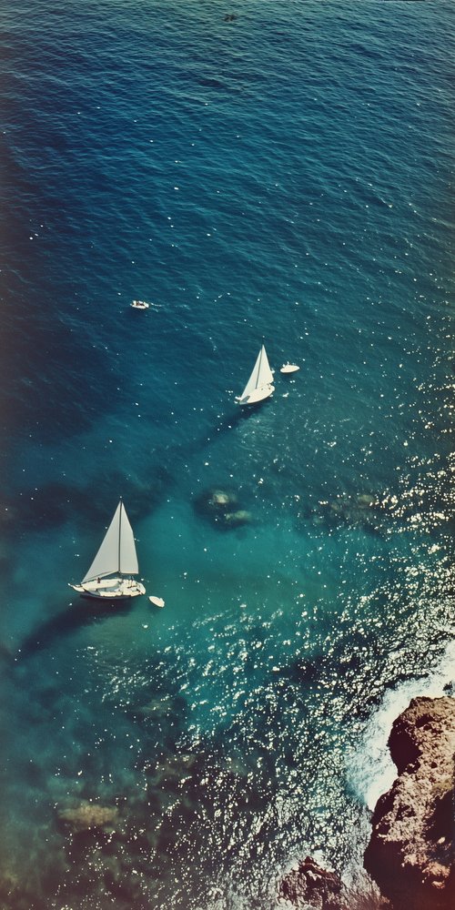 Sailboats on blue ocean water wallpaper
