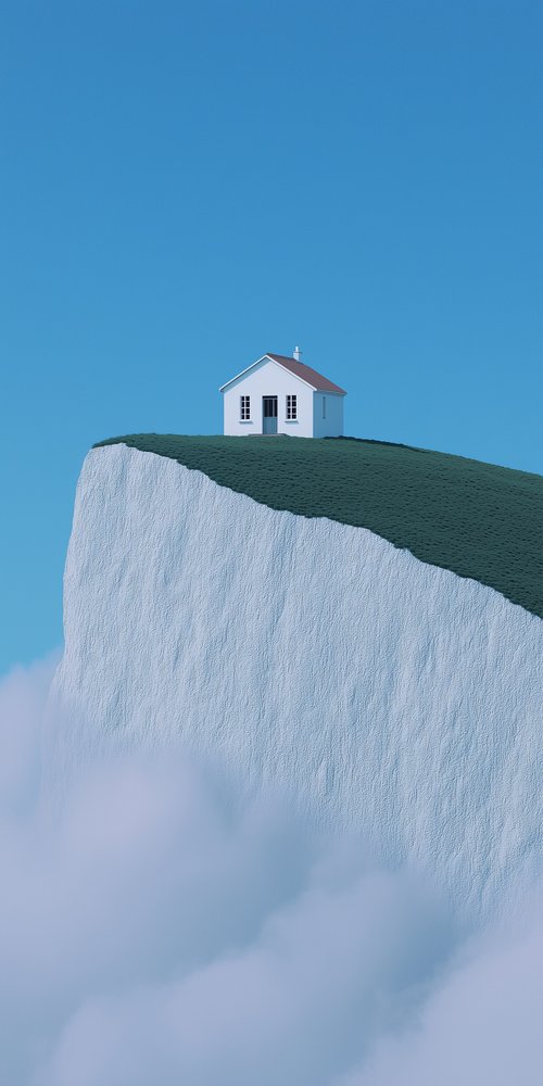 House on cliff above clouds wallpaper