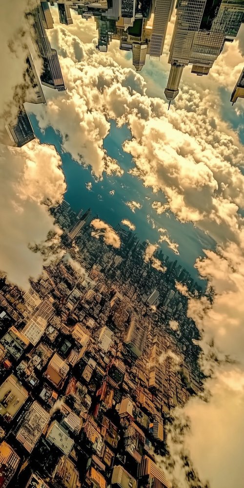 A city with a lot of buildings and clouds wallpaper
