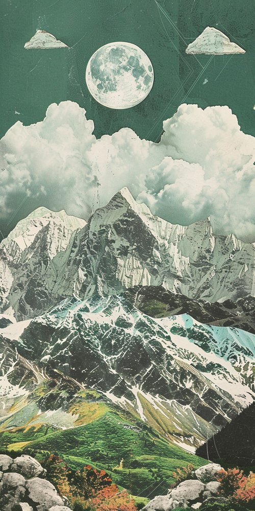 Surreal mountain landscape moon wallpaper