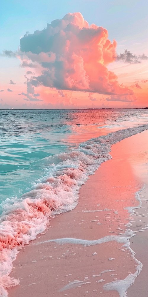 Sunset beach waves wallpaper