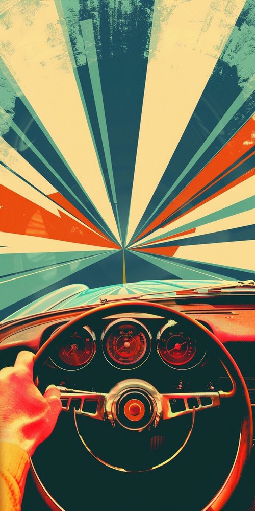 Driving art retro style wallpaper