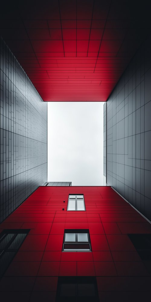 Red and gray building exterior wallpaper