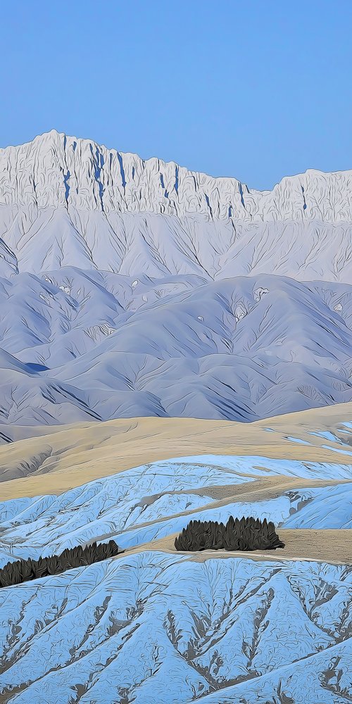 Snowy mountains with trees wallpaper