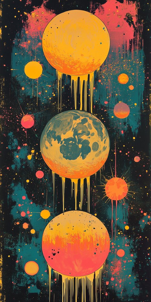 Three planet paint wallpaper