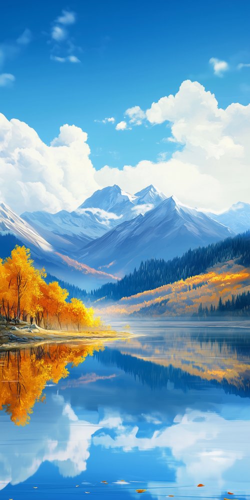 Mountain landscape with autumn trees wallpaper
