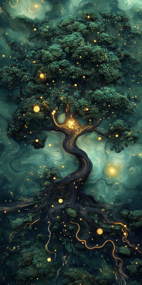Magical tree with glowing lights wallpaper