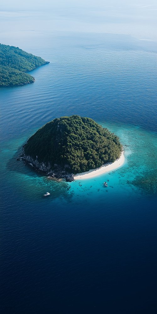 Lush island surrounded by ocean wallpaper
