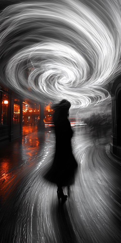 Silhouette with swirling light effect wallpaper