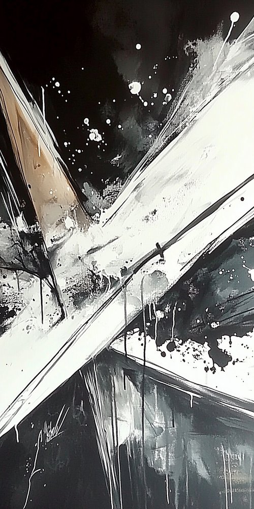 A painting of a black and white abstract design wallpaper