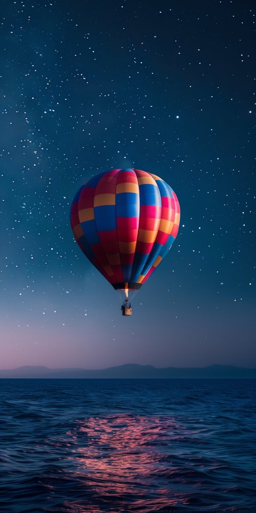 A colorful hot  air balloon floating in the air wallpaper