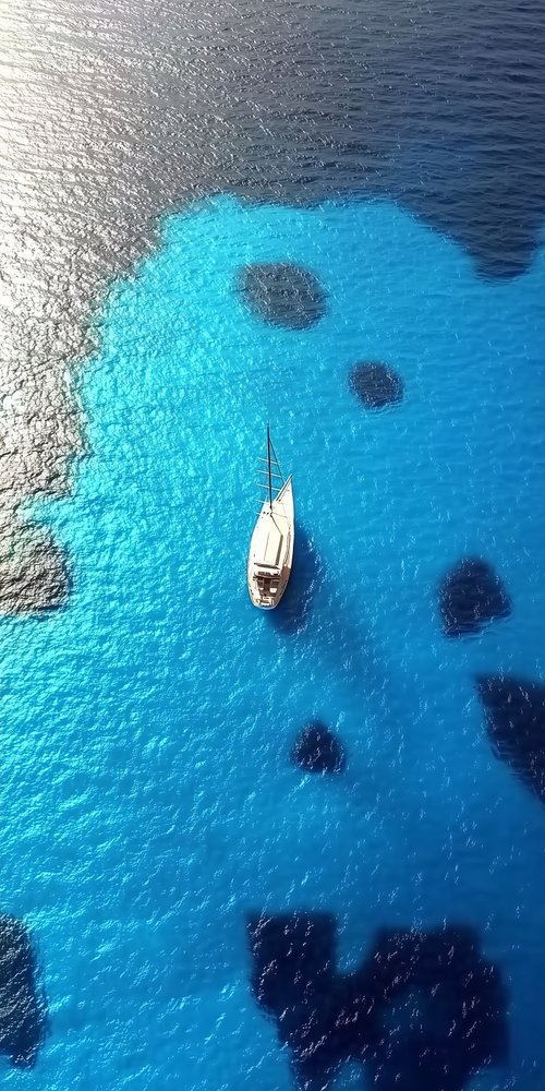 Sailboat on vibrant blue water wallpaper
