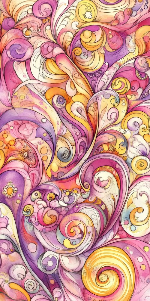 A colorful abstract painting with swirls and bubbles wallpaper