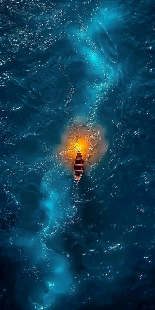 Boat with glowing light wallpaper