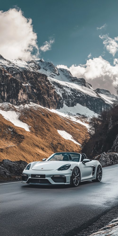White sports car mountain background wallpaper