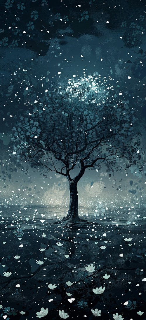 Midnight tree blossoms wallpaper