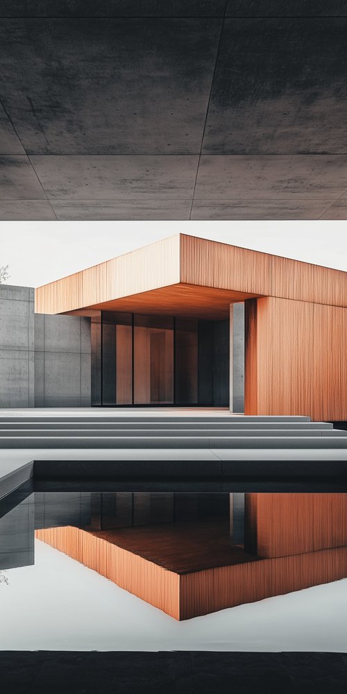 Modern building with water reflection wallpaper