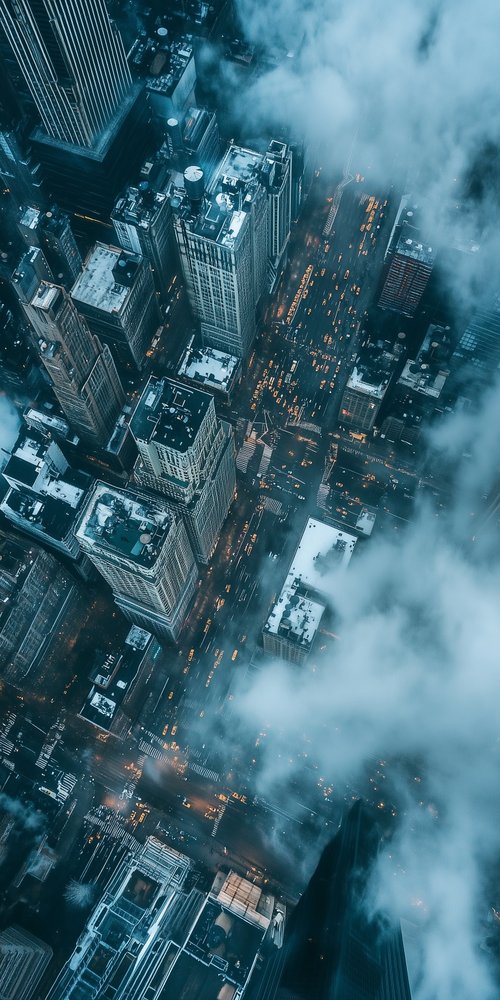 Aerial view of cityscape fog wallpaper