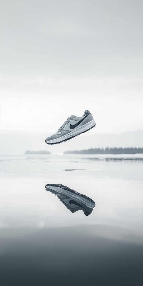 Floating sneaker with reflection wallpaper