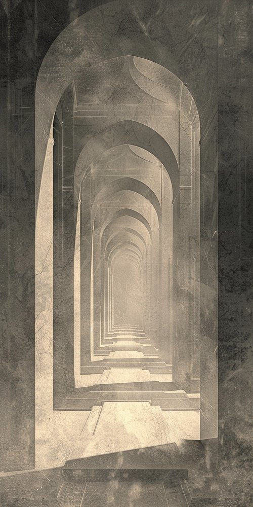 Arched hallway with shadows wallpaper