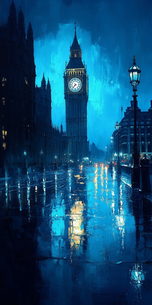 Big ben rainy night scene wallpaper
