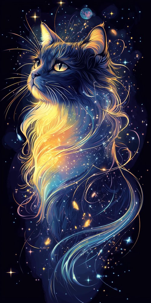 Cosmic cat with flowing mane wallpaper