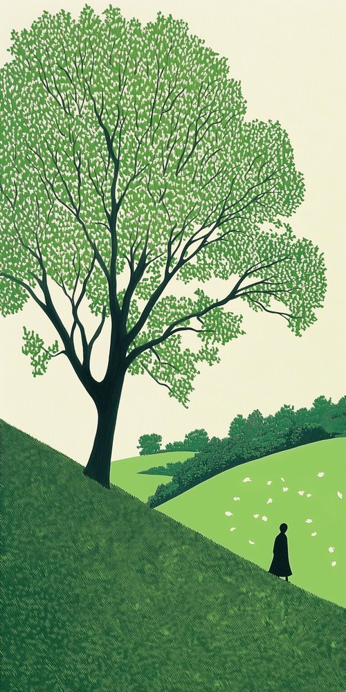 Person walking near large tree wallpaper