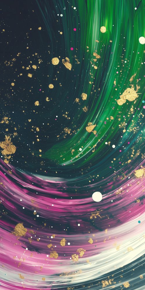 A painting with gold and green paint wallpaper