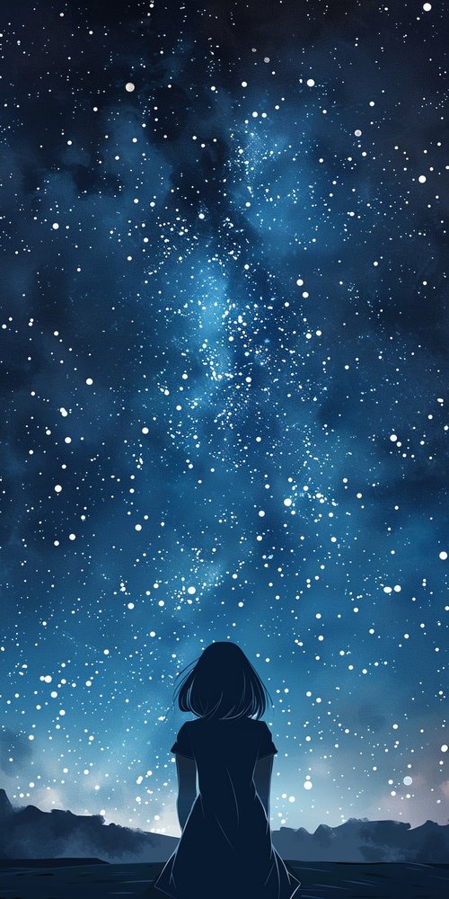 Starry night sky girl wallpaper