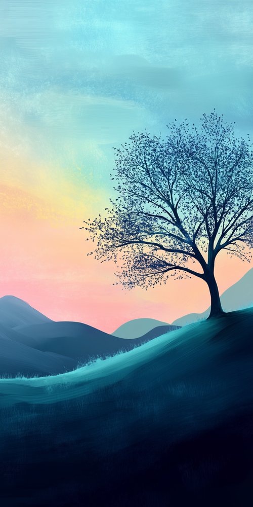 A tree in the middle of a hill wallpaper