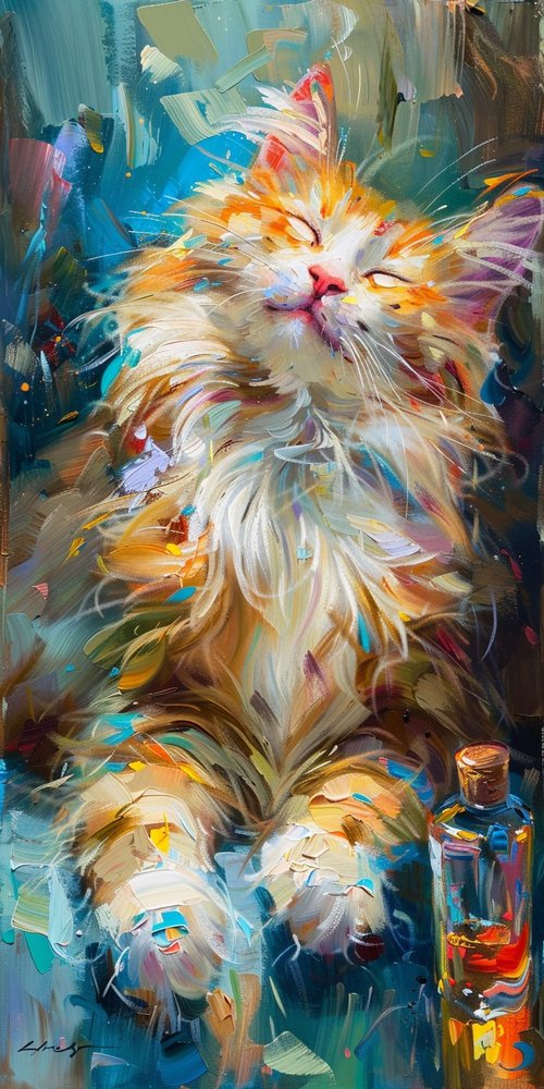 Colorful painting of a cat wallpaper