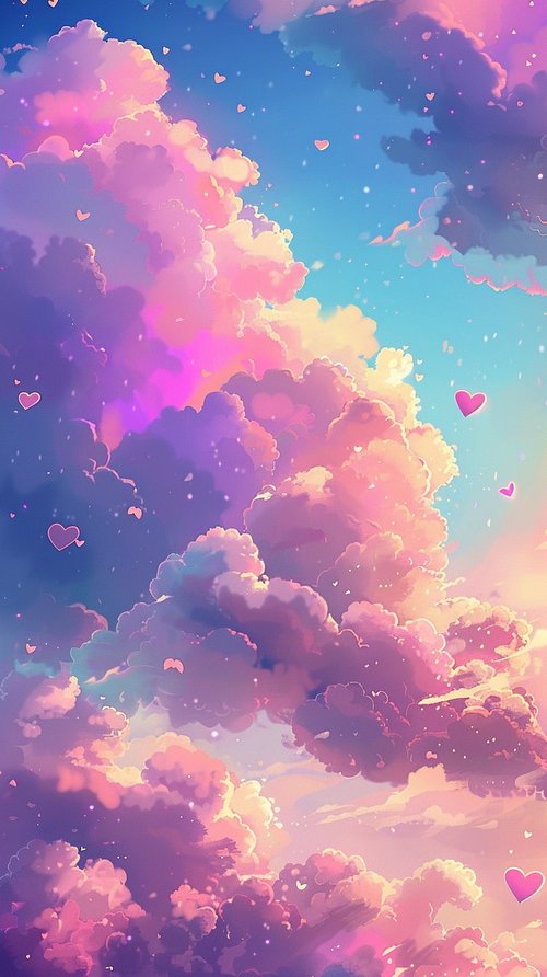 Clouds with hearts sky wallpaper