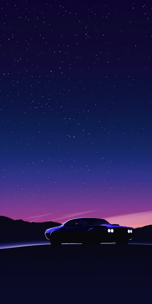 Car under starry night sky wallpaper
