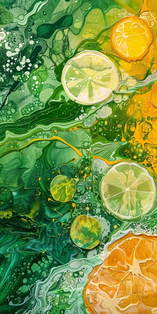 Abstract painting with citrus slices wallpaper