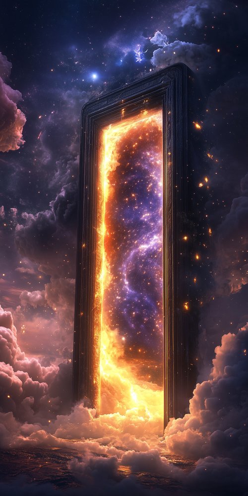 Mystical portal in space clouds wallpaper