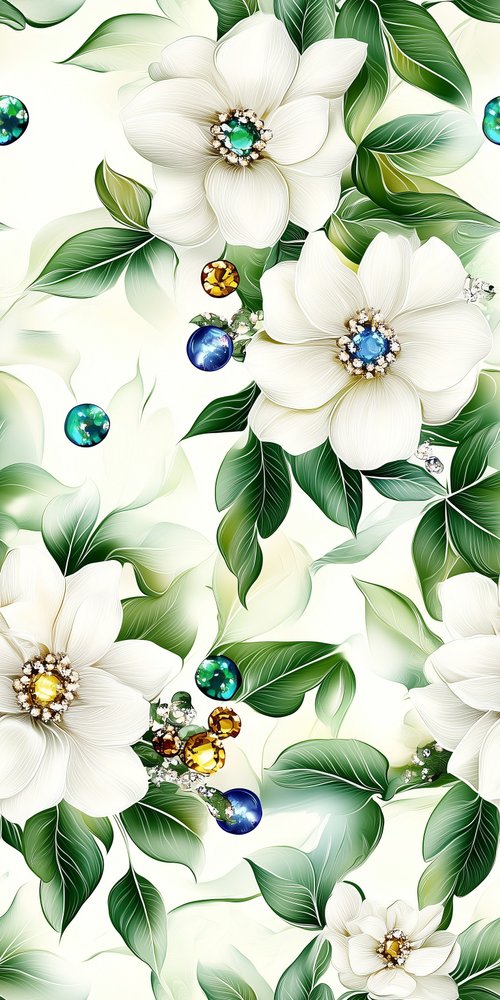 White flowers with green leaves wallpaper