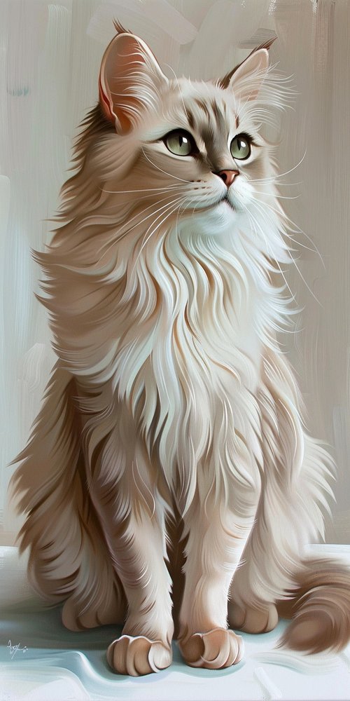 Fluffy cat digital painting wallpaper