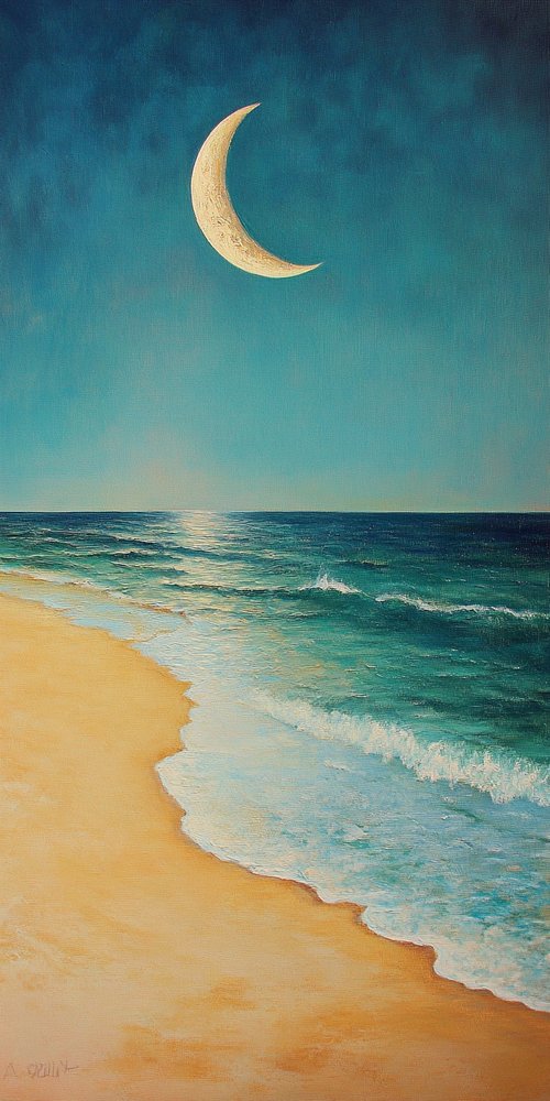 Crescent moon over beach wallpaper