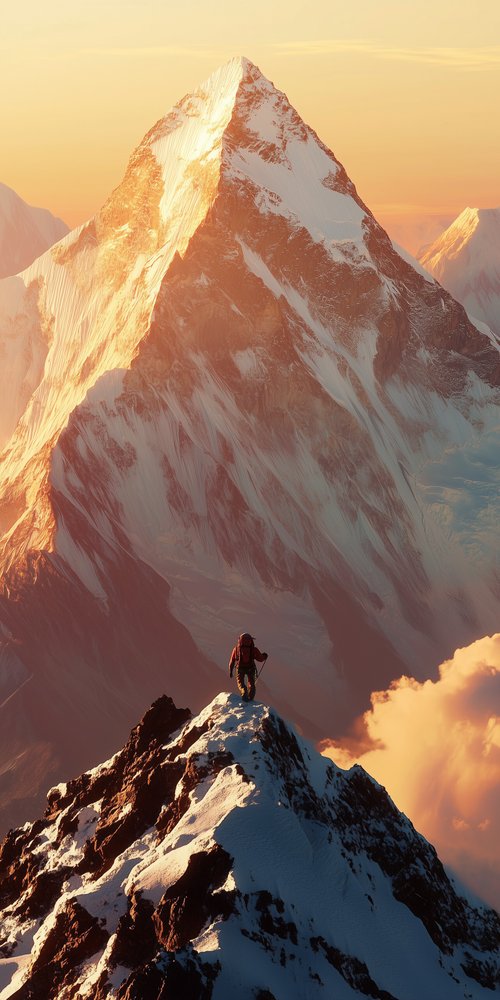 Climber on snowy mountain peak wallpaper