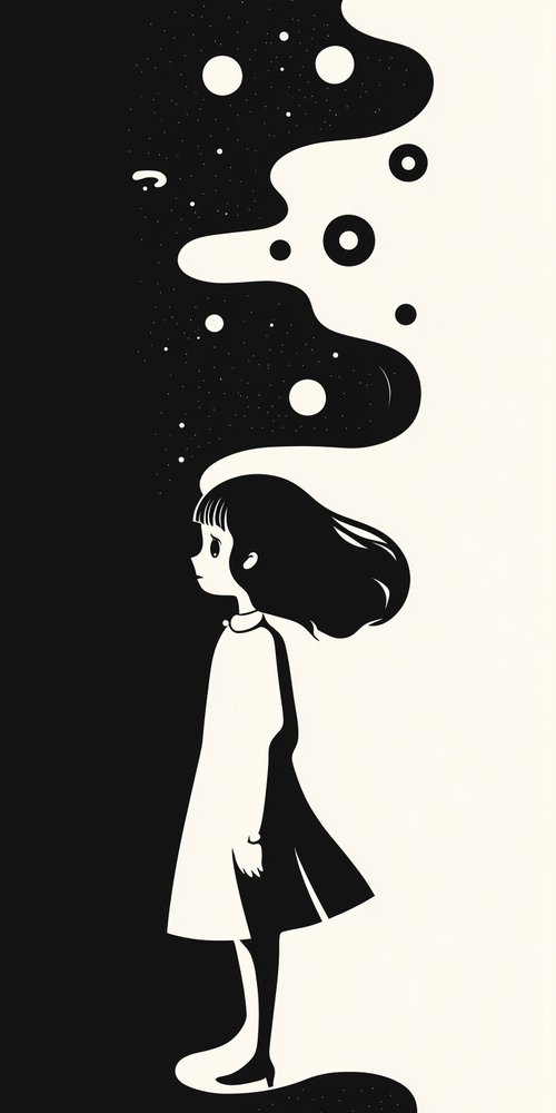 Girl with cosmic background illustration wallpaper