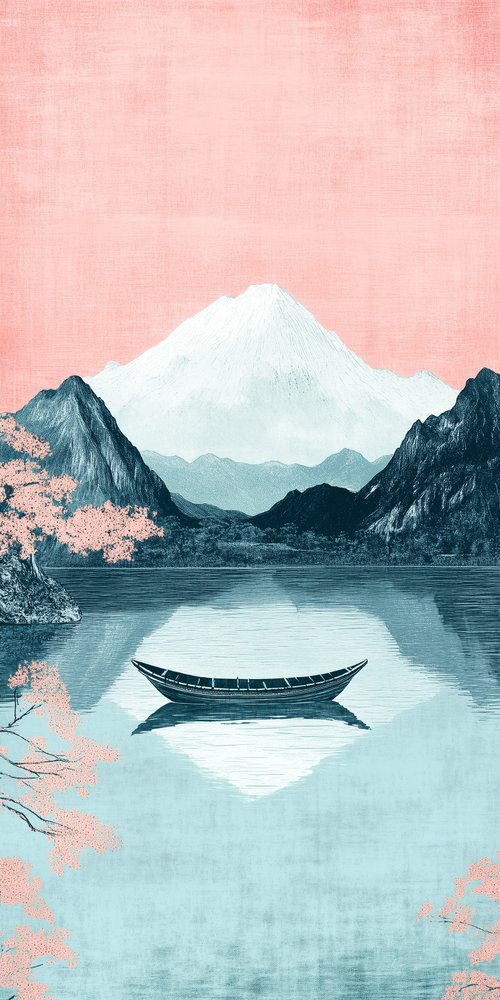 Boat on tranquil lake mountains wallpaper