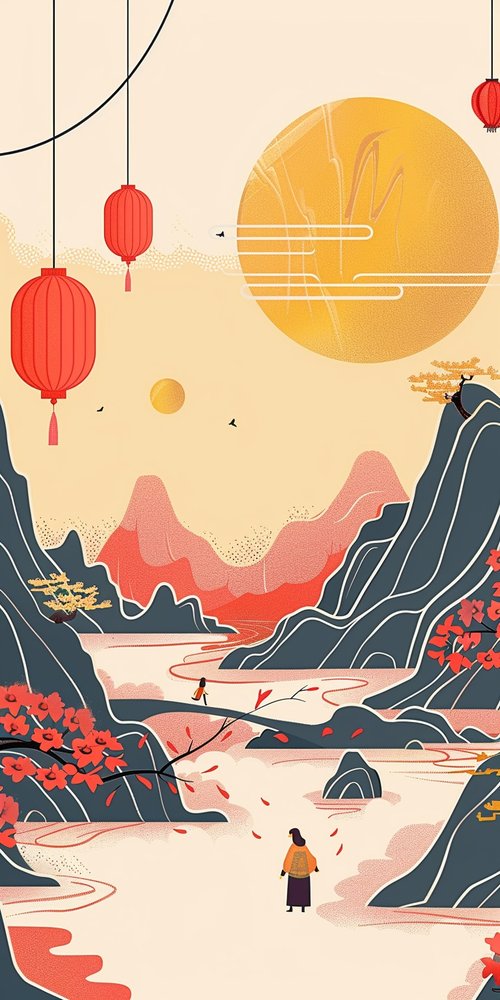 Lantern landscape artwork wallpaper