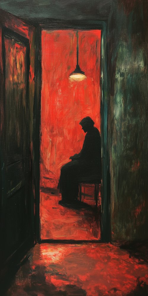 Silhouette in red lit room wallpaper