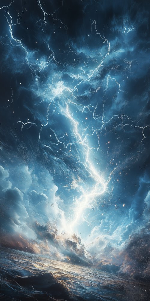 Lightning storm over the ocean wallpaper