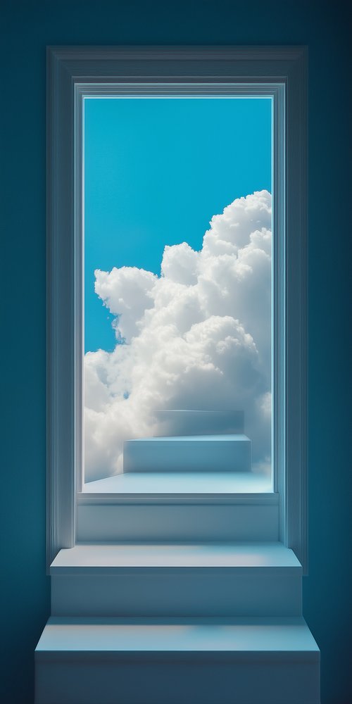 Staircase leading to clouds wallpaper