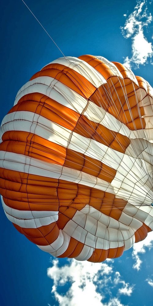 A large orange and white kite wallpaper