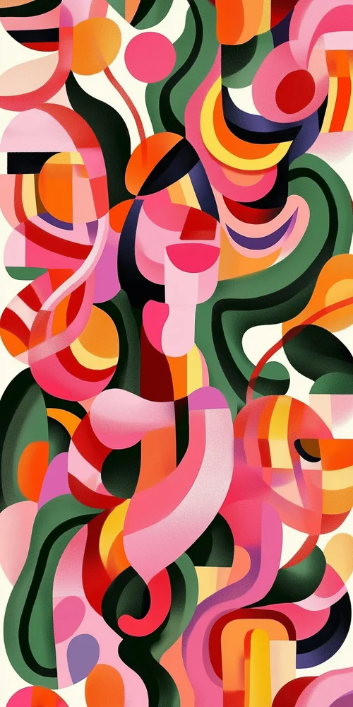 A colorful abstract painting with many different shapes wallpaper
