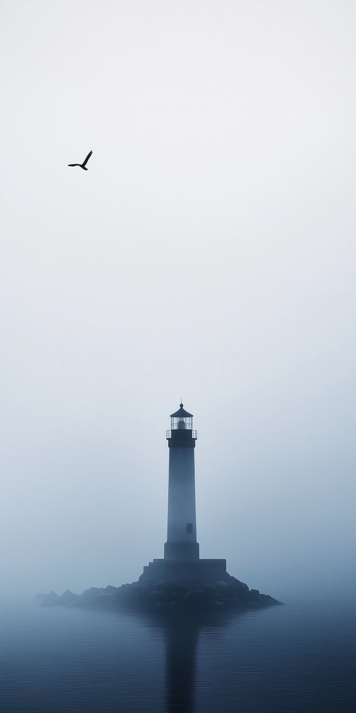 A lighthouse in the mist wallpaper